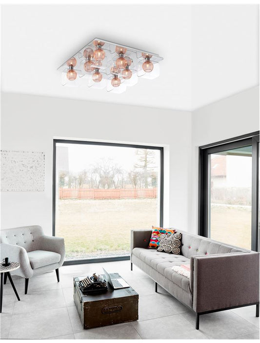 Plafoniera CECELIA Chrome Aluminium Clear Glass & Rose Gold Frame 8X33W G9 Dim: 60X54 cm  Nova Luce
