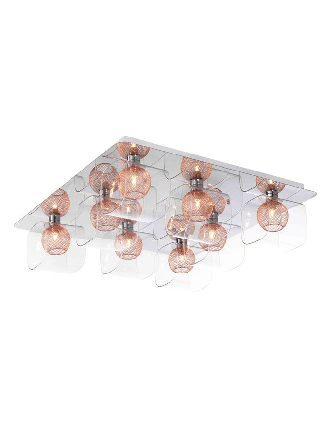 Plafoniera CECELIA Chrome Aluminium Clear Glass & Rose Gold Frame 8X33W G9 Dim: 60X54 cm  Nova Luce