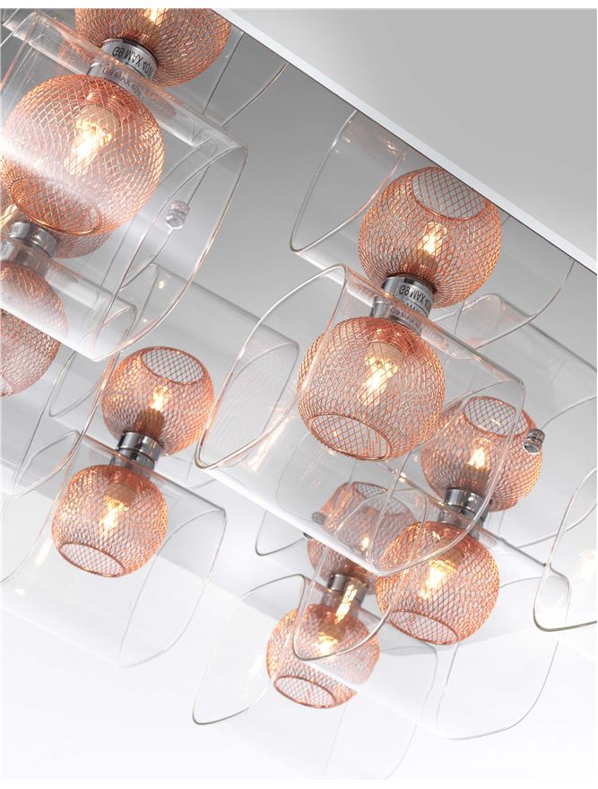 Plafoniera CECELIA Chrome Aluminium Clear Glass & Rose Gold Frame 8X33W G9 Dim: 60X54 cm  Nova Luce