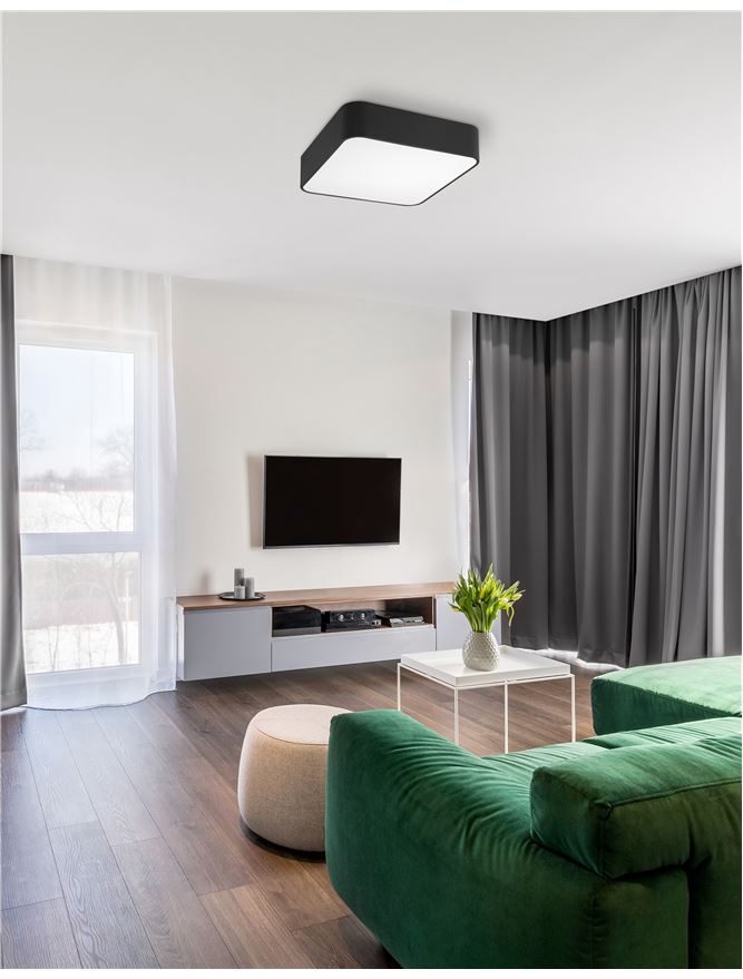 Plafoniera RAGU Metal & Acrylic Diffuser Black Outside Matt White Inside Led 4X10W E27 Dim: 36X36 cm Nova Luce