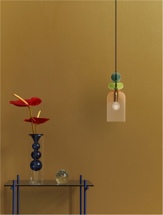 Lampa suspendata MURANO Glossy Light & Dark Green & Orange Glass NOVA LUCE