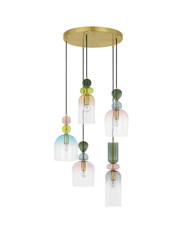 Lampa suspendata MURANO 5 Dark Green Blue Grey Pink Orange & Blue Glass NOVA LUCE