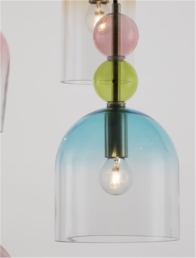 Lampa suspendata MURANO 5 Dark Green Blue Grey Pink Orange & Blue Glass NOVA LUCE
