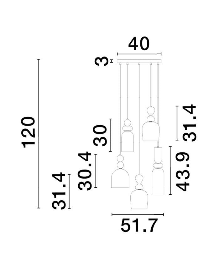 Lampa suspendata MURANO 5 Dark Green Blue Grey Pink Orange & Blue Glass NOVA LUCE