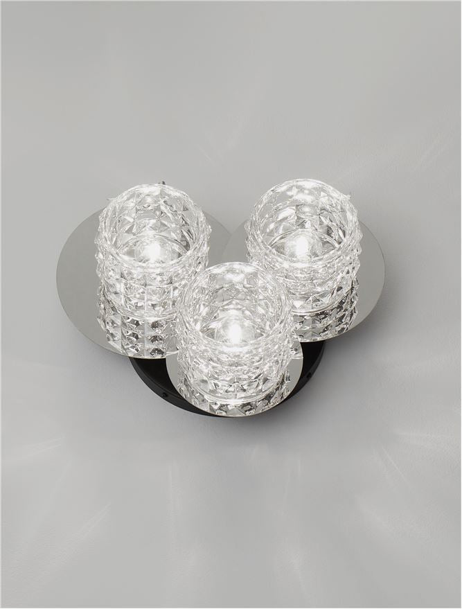 Plafoniera LAWAN Chrome & Matt Black Metal Structured Glass LED 3X5W E14  Dim: 36x36 cm  Nova Luce