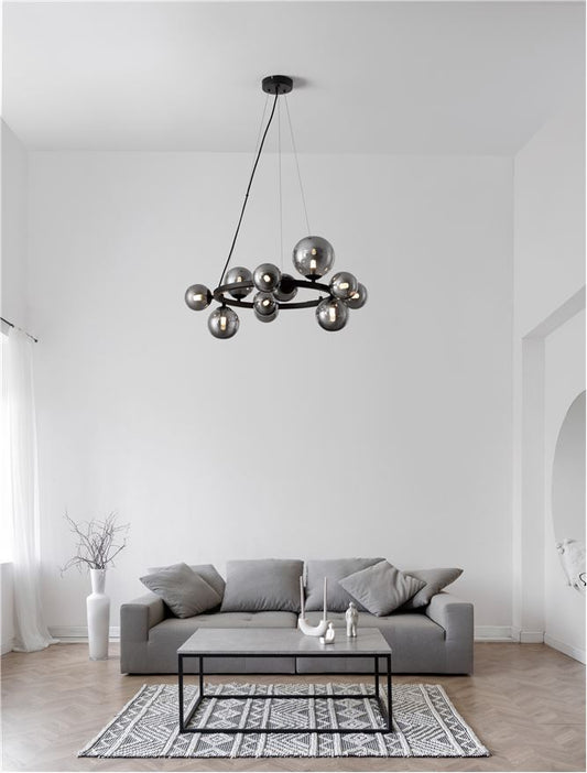 Lampa suspendata ODILLIA Smoky Grey Glass & Matt Black 11 NOVA LUCE