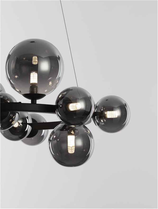 Lampa suspendata ODILLIA Smoky Grey Glass & Matt Black 11 NOVA LUCE