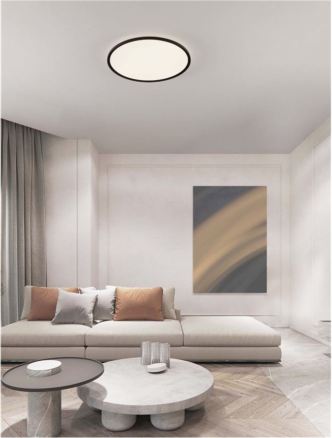 Plafoniera AOTON Triac Dimmable Sandy Black Metal, Aluminium & Acrylic LED 55W 2700+3000K Diam: 60 cm  Nova Luce