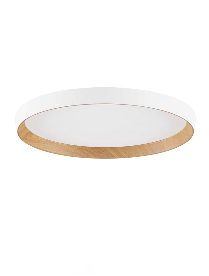 Plafoniera VOMOS Triac Dimmable Sandy White & Wood Colour Metal, Aluminium & Acrylic LED 36W 2700+3000K Diam: 40 cm  Nova Luce