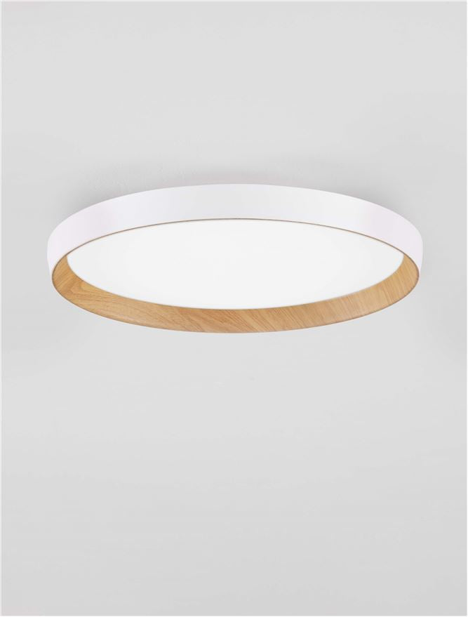 Plafoniera VOMOS Triac Dimmable Sandy White & Wood Colour Metal, Aluminium & Acrylic LED 36W 2700+3000K Diam: 40 cm  Nova Luce