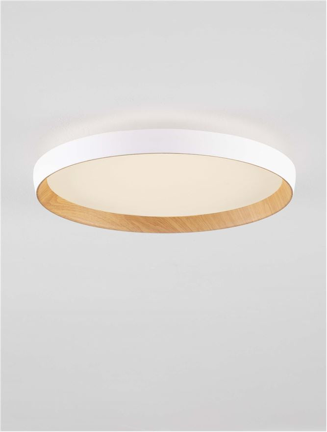 Plafoniera VOMOS Triac Dimmable Sandy White & Wood Colour Metal, Aluminium & Acrylic LED 36W 2700+3000K Diam: 40 cm  Nova Luce