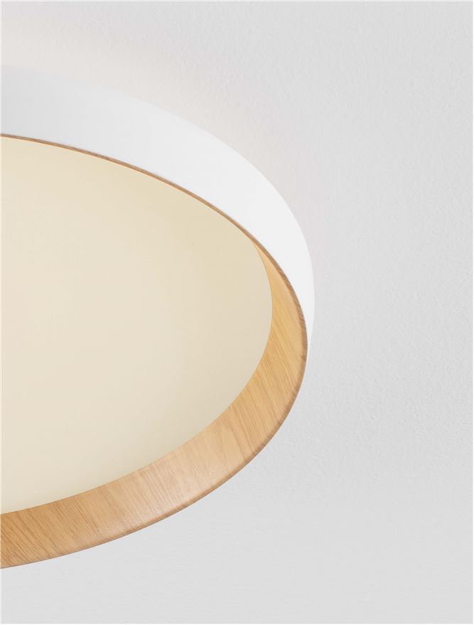 Plafoniera VOMOS Triac Dimmable Sandy White & Wood Colour Metal, Aluminium & Acrylic LED 36W 2700+3000K Diam: 40 cm  Nova Luce