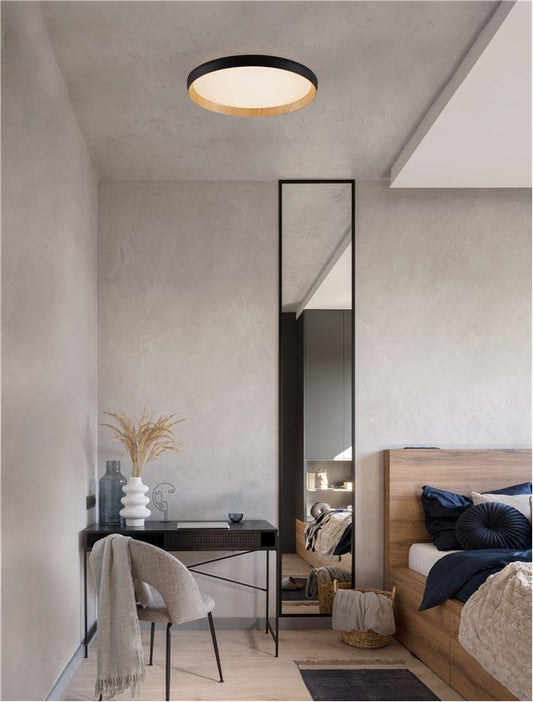 Plafoniera VOMOS Triac Dimmable Sandy Black & Wood Colour Metal, Aluminium & Acrylic LED 36W 2700+3000K Diam: 40 cm  Nova Luce