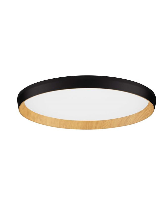 Plafoniera VOMOS Triac Dimmable Sandy Black & Wood Colour Metal, Aluminium & Acrylic LED 36W 2700+3000K Diam: 40 cm  Nova Luce