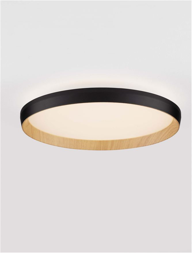 Plafoniera VOMOS Triac Dimmable Sandy Black & Wood Colour Metal, Aluminium & Acrylic LED 36W 2700+3000K Diam: 40 cm  Nova Luce