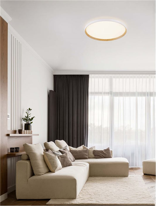 Plafoniera VOMOS Triac Dimmable Sandy White & Wood Colour Metal, Aluminium & Acrylic LED 55W 2700+3000K Diam: 60 cm  Nova Luce