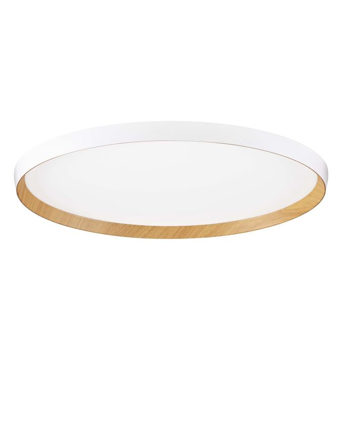 Plafoniera VOMOS Triac Dimmable Sandy White & Wood Colour Metal, Aluminium & Acrylic LED 55W 2700+3000K Diam: 60 cm  Nova Luce