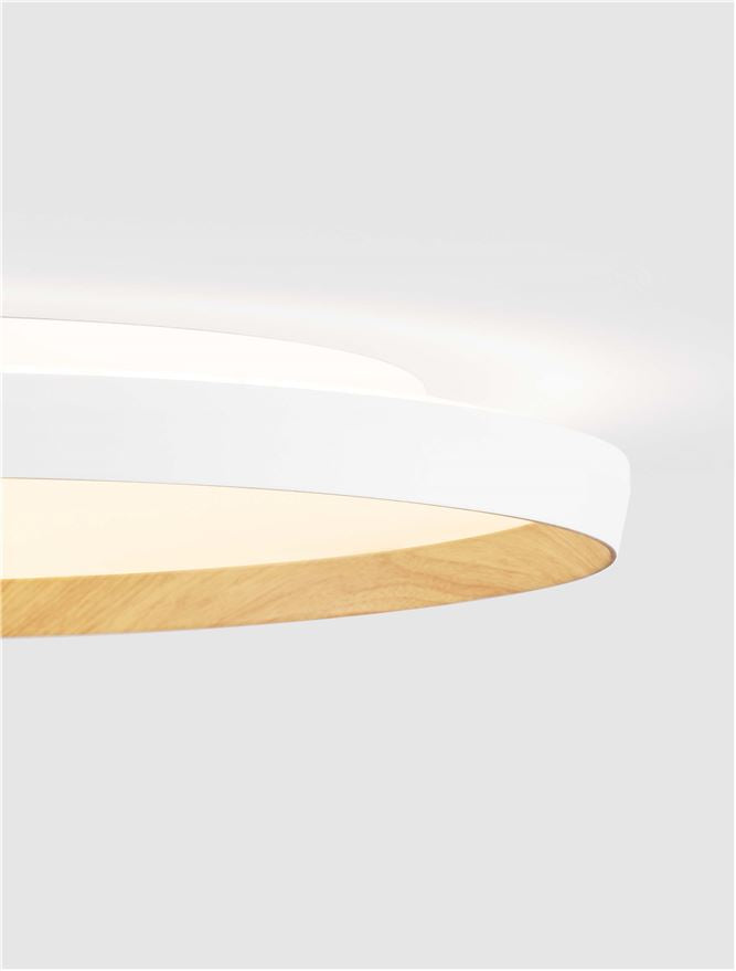 Plafoniera VOMOS Triac Dimmable Sandy White & Wood Colour Metal, Aluminium & Acrylic LED 55W 2700+3000K Diam: 60 cm  Nova Luce