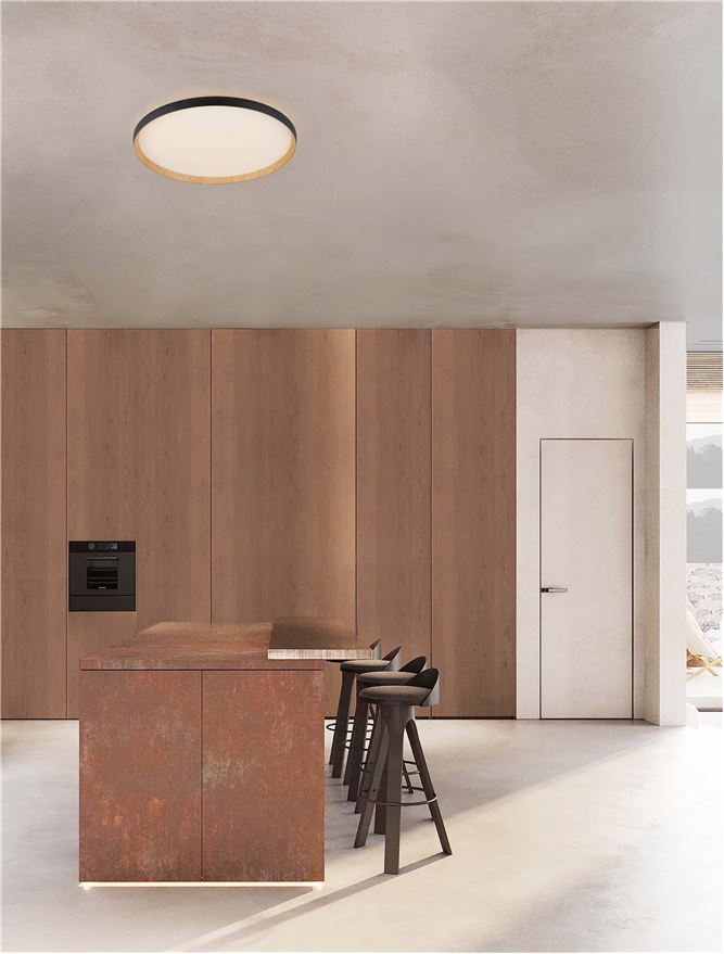 Plafoniera VOMOS Triac Dimmable Sandy Black & Wood Colour Metal, Aluminium & Acrylic LED 55W 2700+3000K Diam: 60 cm  Nova Luce