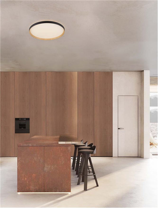 Plafoniera VOMOS Triac Dimmable Sandy Black & Wood Colour Metal, Aluminium & Acrylic LED 55W 2700+3000K Diam: 60 cm  Nova Luce