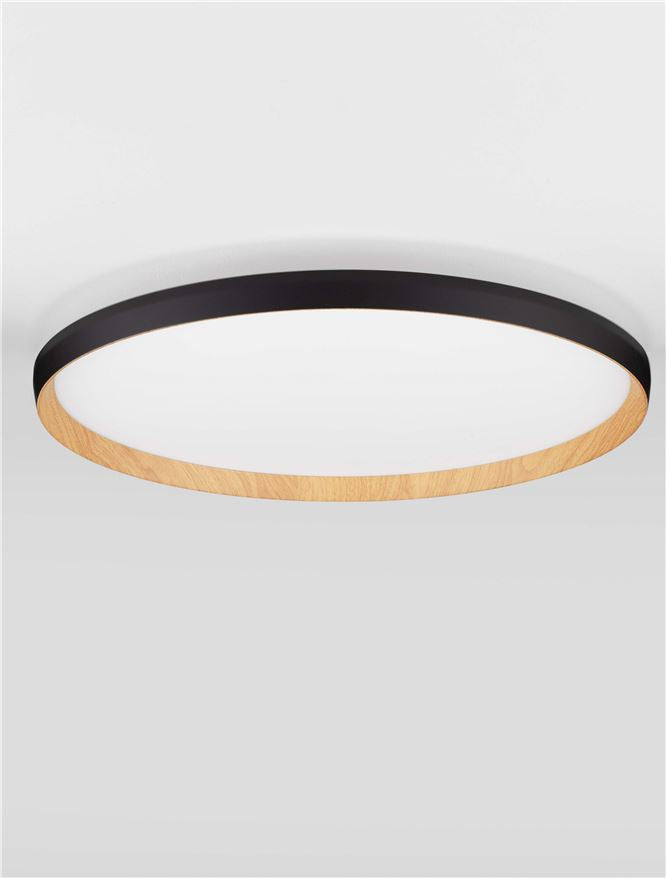 Plafoniera VOMOS Triac Dimmable Sandy Black & Wood Colour Metal, Aluminium & Acrylic LED 55W 2700+3000K Diam: 60 cm  Nova Luce
