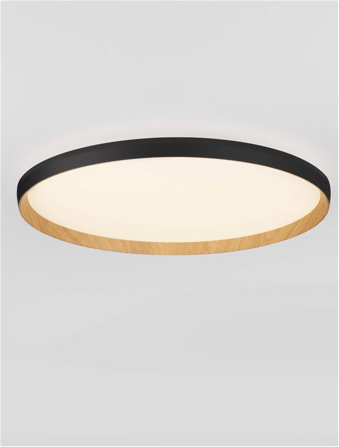 Plafoniera VOMOS Triac Dimmable Sandy Black & Wood Colour Metal, Aluminium & Acrylic LED 55W 2700+3000K Diam: 60 cm  Nova Luce