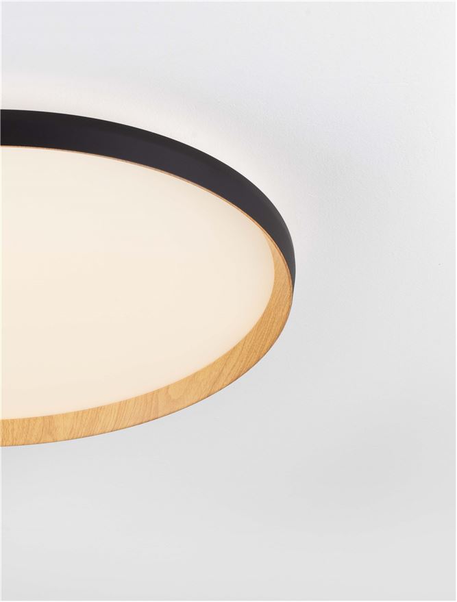 Plafoniera VOMOS Triac Dimmable Sandy Black & Wood Colour Metal, Aluminium & Acrylic LED 55W 2700+3000K Diam: 60 cm  Nova Luce