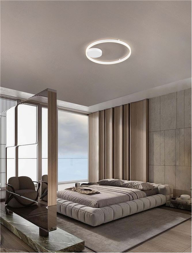 Plafoniera HEDRA Triac Dimmable Sandy White Metal, Aluminium & Acrylic LED 60W 3000K Diam: 60 cm  Nova Luce