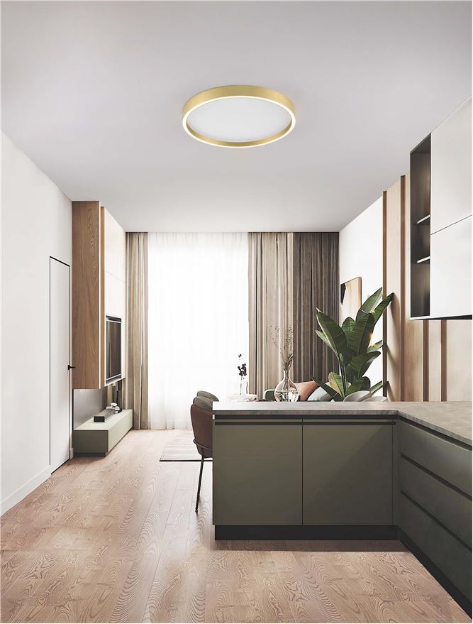 Plafoniera ISTOS Triac Dimmable Sandy Gold Metal, Aluminium & Polypropylene LED 38W 2700+3000K Diam: 50 cm Nova Luce
