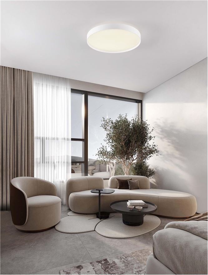 Plafoniera ROI Triac Dimmable Sandy White Metal, Aluminium & Acrylic LED 48W 2700+3000K Diam: 50 cm  Nova Luce