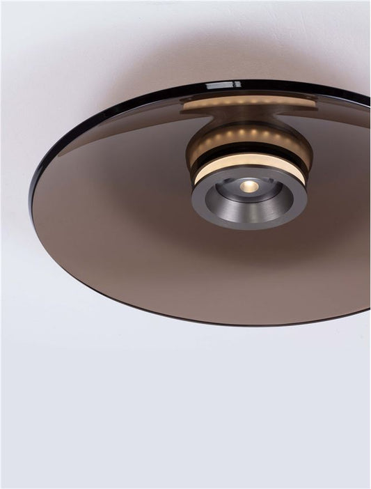 Plafoniera ESTI Triac Dimmable Foggy Nickel Aluminium & Dark Brown Glass LED 33W 3000K Diam: 50 cm  Nova Luce