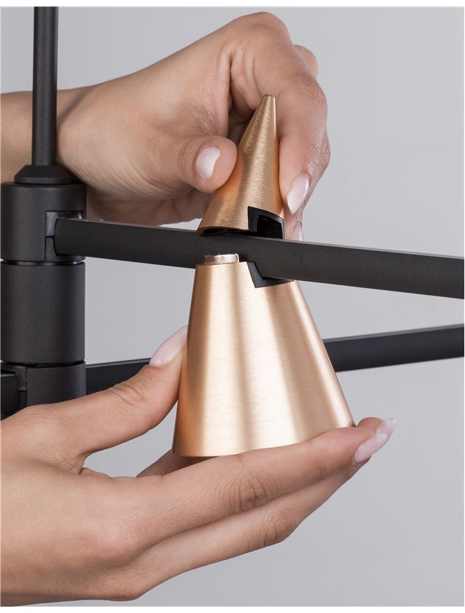Structura sina magnetica suspendata GRAMMI 4 complet echipata ca in fotografie Satin Gold IP20 Nova Luce