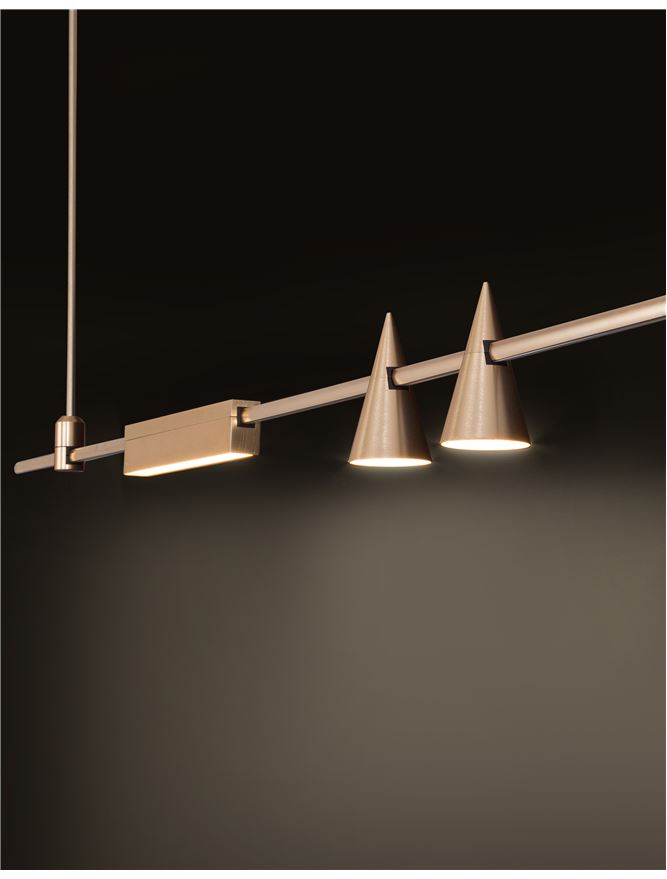Structura sina magnetica suspendata GRAMMI 4 complet echipata ca in fotografie Satin Gold IP20 Nova Luce