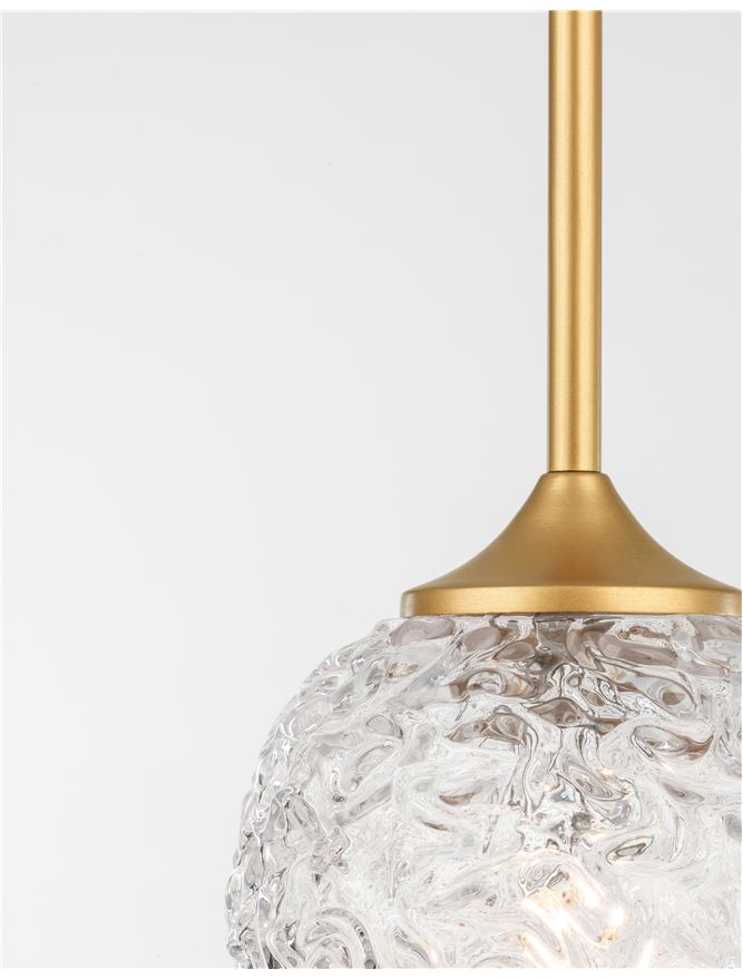 Lampa suspendata MIRANO Clear Structured Glass & Brushed Gold Steel LED G9 1x5 NOVA LUCE