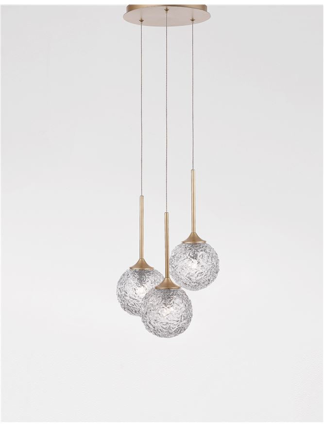 Lampa suspendata MIRANO Clear Structured Glass & Brushed Gold Steel LED G9 3x5 NOVA LUCE