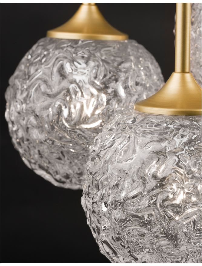 Lampa suspendata MIRANO Clear Structured Glass & Brushed Gold Steel LED G9 3x5 NOVA LUCE
