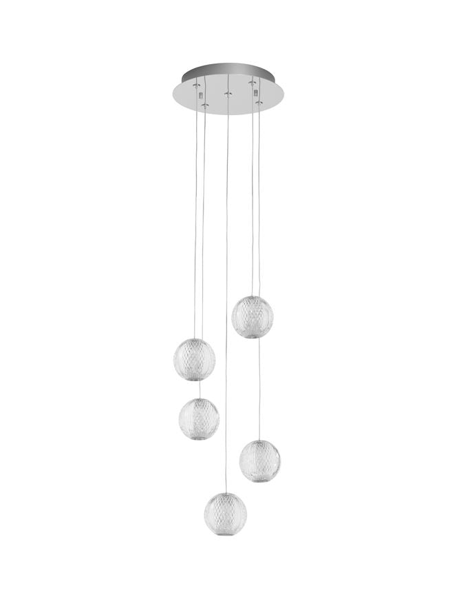 Lampa suspendata BRILLANTE Chrome Aluminium & Acrylic 5 LED 26W NOVA LUCE
