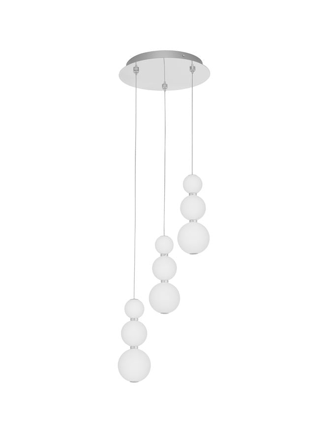 Lampa suspendata PERLA 3 Chrome Metal & Opal Glass LED 23W NOVA LUCE