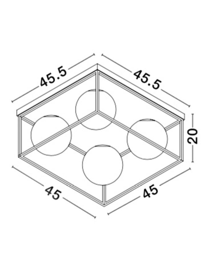 Plafoniera JULIET Brass & Black Metal White Opal Glass 4X12W Dim: 45X45 cm Nova Luce