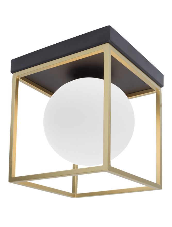Plafoniera JULIET Brass & Black Metal White Opal Glass 1X12W Dim: 18.5X18.5 cm Nova Luce