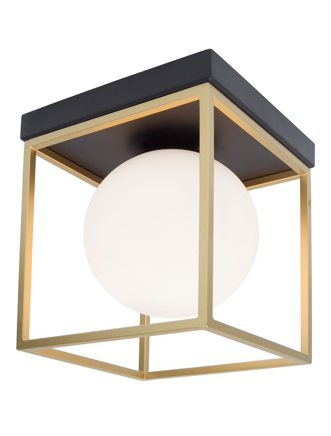 Plafoniera JULIET Brass & Black Metal White Opal Glass 1X12W Dim: 18.5X18.5 cm Nova Luce