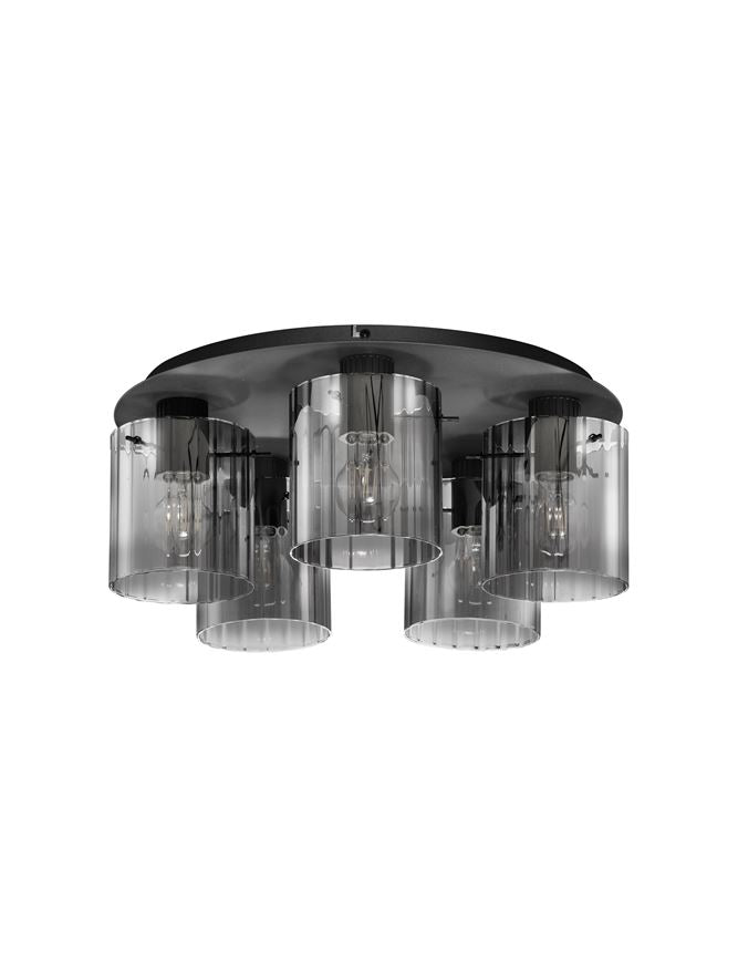 Plafoniera MIRBI Sandy Black Steel & Smoke Glass LED 5X12W E27 Diam: 50 cm Nova Luce
