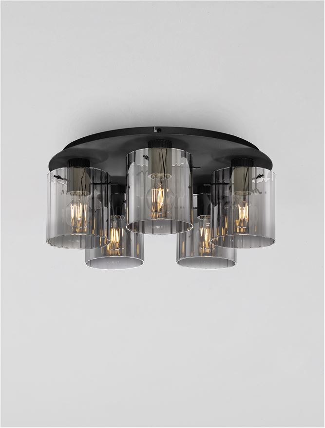 Plafoniera MIRBI Sandy Black Steel & Smoke Glass LED 5X12W E27 Diam: 50 cm Nova Luce