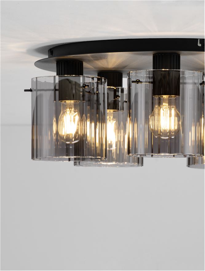 Plafoniera MIRBI Sandy Black Steel & Smoke Glass LED 5X12W E27 Diam: 50 cm Nova Luce