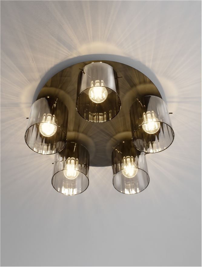 Plafoniera MIRBI Sandy Black Steel & Smoke Glass LED 5X12W E27 Diam: 50 cm Nova Luce