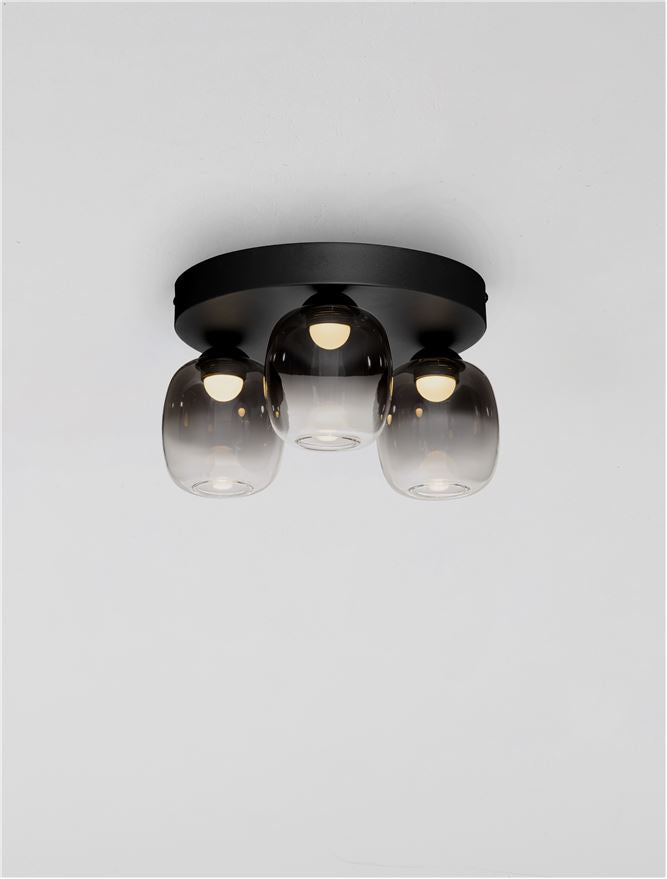 Plafoniera KITA Triac Dimmable Sandy Black Steel & Smoke Glass LED 16W 3000K Diam: 30 cm  Nova Luce