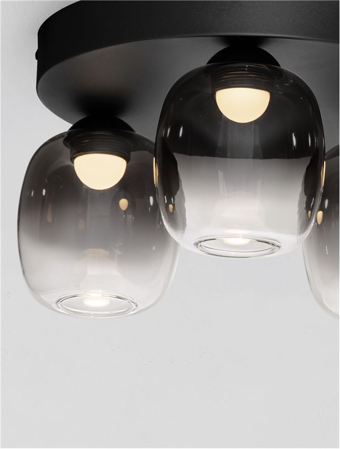 Plafoniera KITA Triac Dimmable Sandy Black Steel & Smoke Glass LED 16W 3000K Diam: 30 cm  Nova Luce