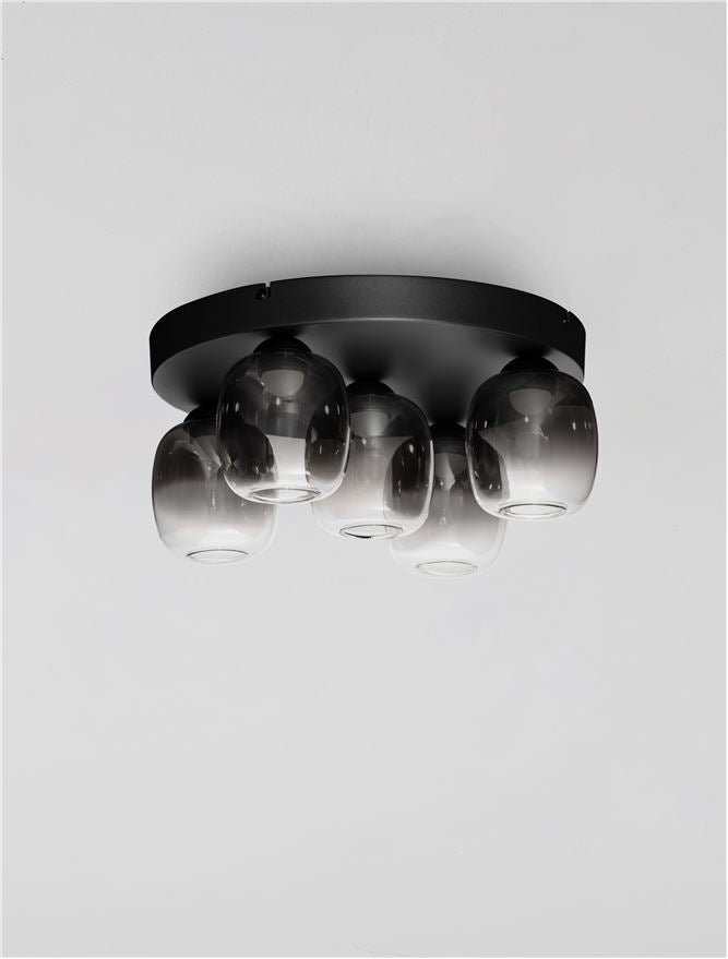 Plafoniera KITA Triac Dimmable Sandy Black Steel & Smoke Glass LED 28W 3000K Diam: 39 cm Nova Luce