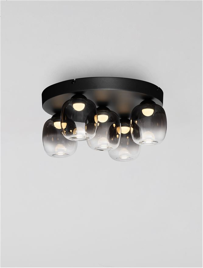 Plafoniera KITA Triac Dimmable Sandy Black Steel & Smoke Glass LED 28W 3000K Diam: 39 cm Nova Luce