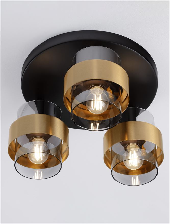 Plafoniera SIANNA Smoky Glass Brass Gold Metal 3X12W Diam. 37 cm Nova Luce